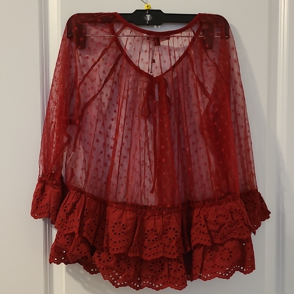 Ruffled Red Tie Front Blouse - Picture 6 of 6